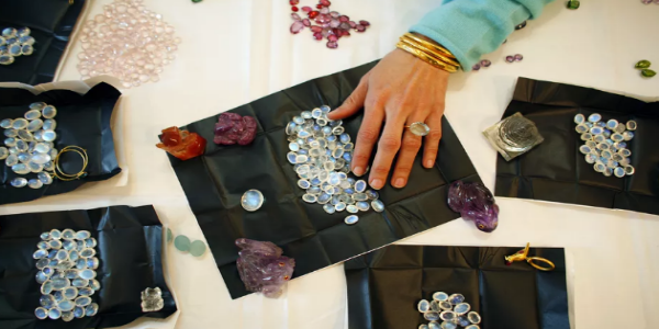 Various Diamond Crystals Displayed On The Jewelry Table.