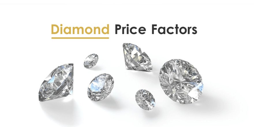 Four Vectors Diamonds Isolated On A White Background With A Text Showing Diamond Price Factors.