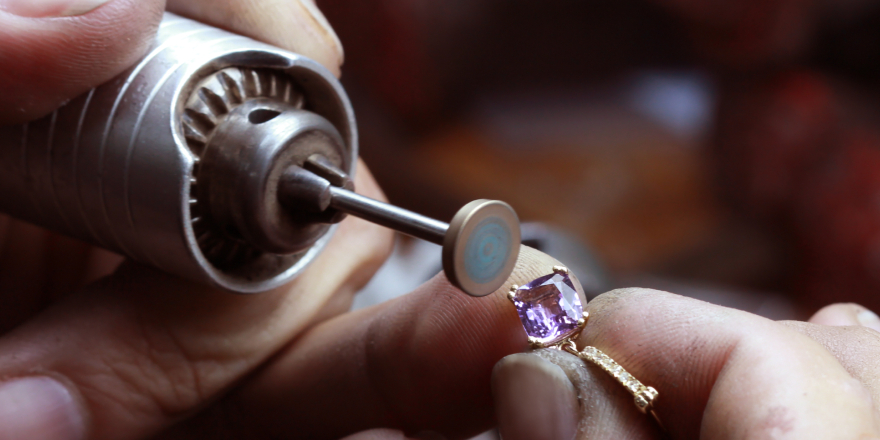 Close Up Of Repairing Ring By Polishing Motors Tool