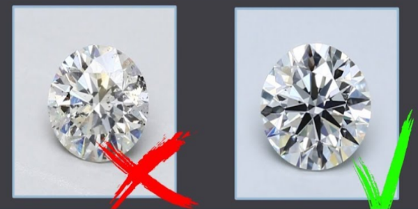 Two Diamonds On Display With Signs That Representing The Diamond Originality.