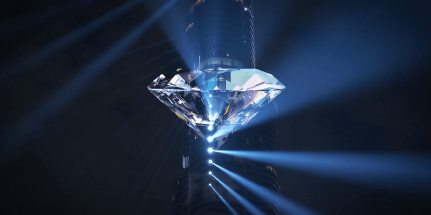A Vector Shaped Diamond Shines That Isolated On A Blue Background.